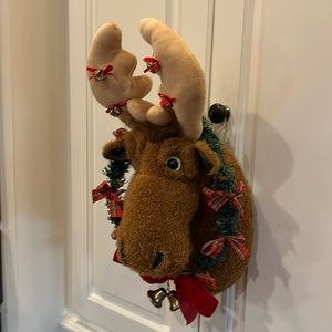 Vintage! Singing Stuffed Reindeer Head Wall Hanging